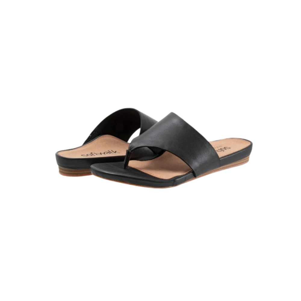 SoftWalk Chandler Women's Asymmetric Leather Thong Sandal - Black