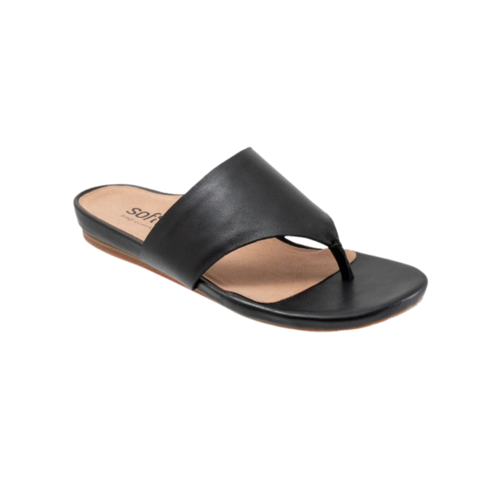 SoftWalk Chandler Women's Asymmetric Leather Thong Sandal - Black