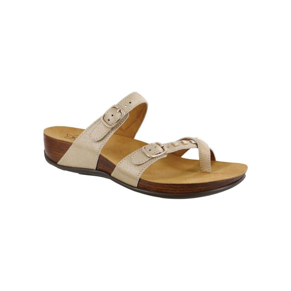 SAS Women’s Jett Leather Wedge Sandal – Metallic Gold 1