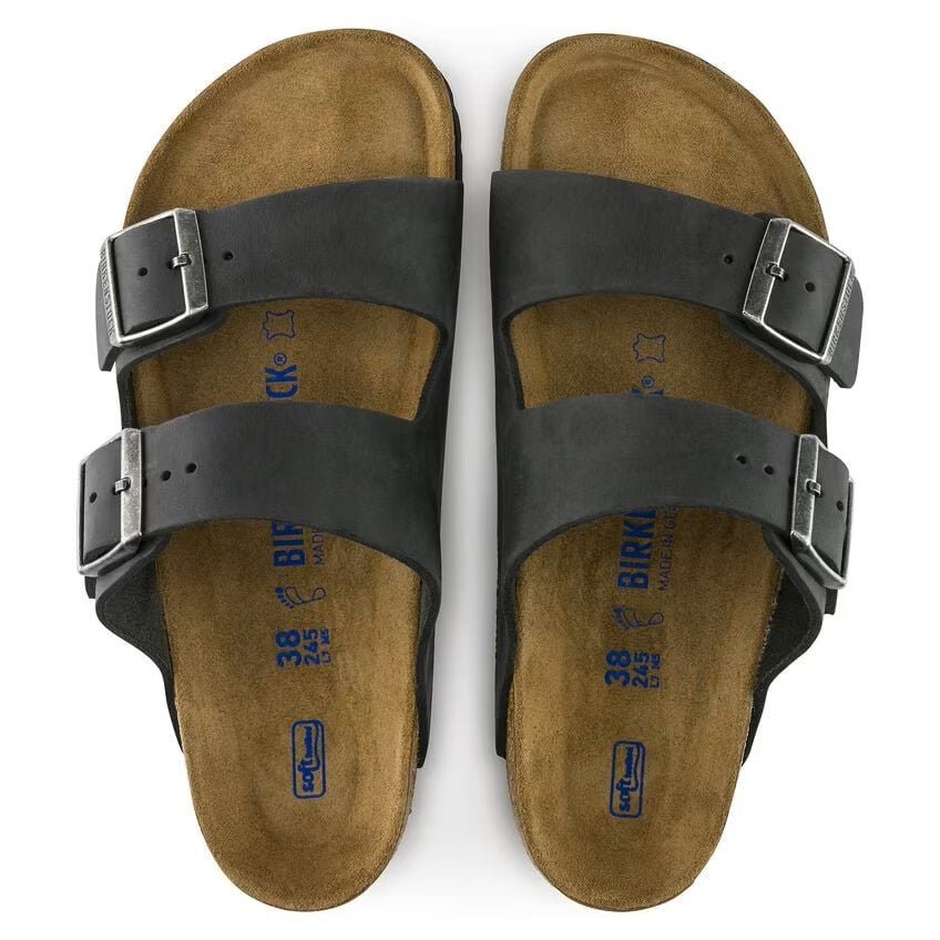 Birkenstock Arizona Soft Footbed Birko - Flor - Oiled Leather Black Unisex Sandal 6