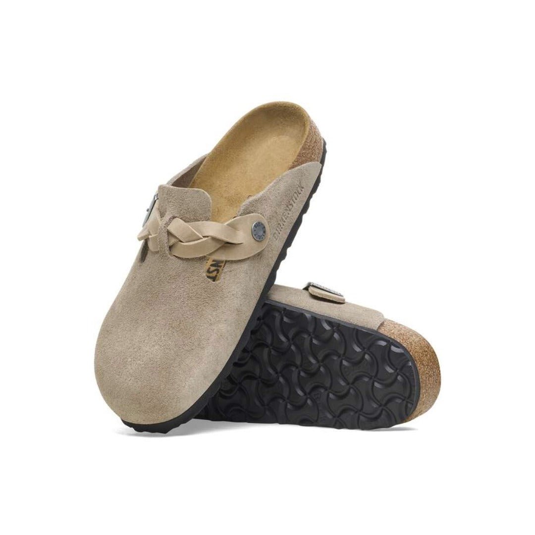 Birkenstock Boston Braid Suede Leather Taupe Unisex Clog Sandal 3