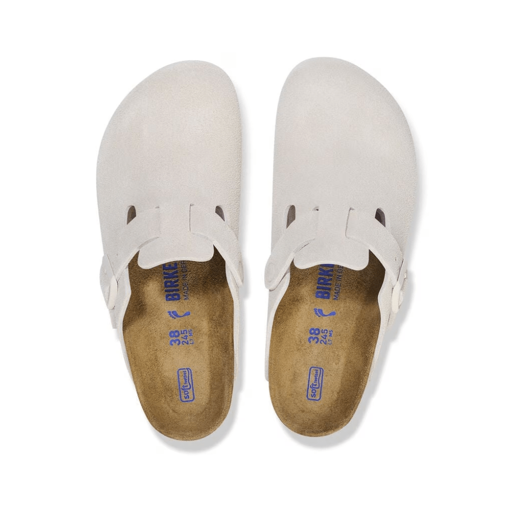 Birkenstock Boston Soft Footbed Suede Unisex Sandals - Antique White 4