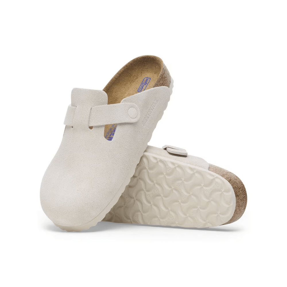 Birkenstock Boston Soft Footbed Suede Unisex Sandals - Antique White 5