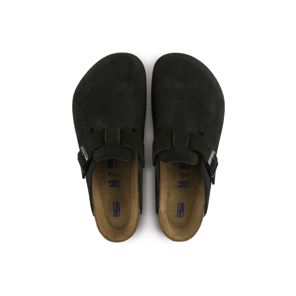 Birkenstock Boston Soft Footbed Unisex Suede Leather Clog Sandals - Black 8
