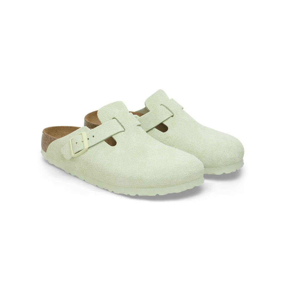 Birkenstock Boston Unisex Soft Footbed Suede Clog Sandals - Faded Lime 3