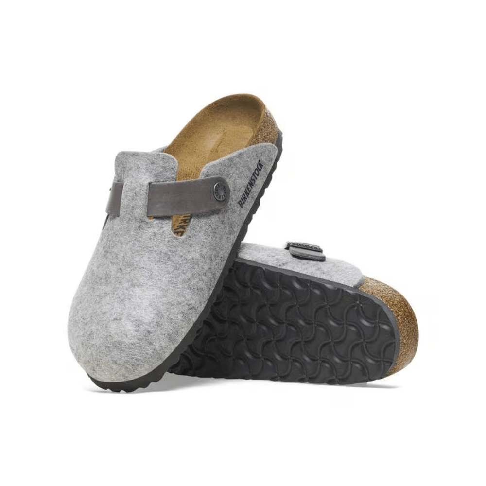 Birkenstock Unisex Boston Clog Sandals Natural Leather - Felt - Light Gray 3
