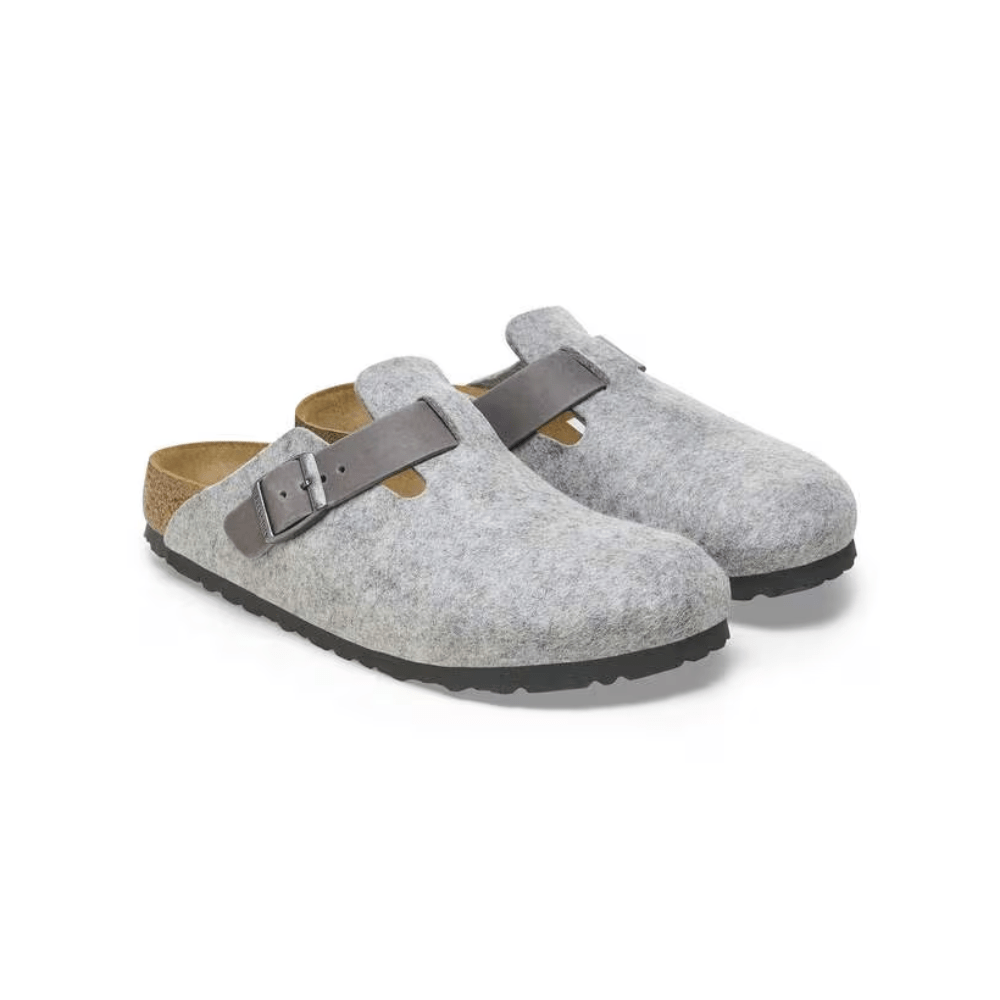 Birkenstock Unisex Boston Clog Sandals Natural Leather - Felt - Light Gray 2