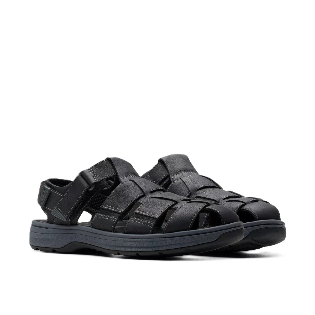 Clarks Men's Salt Way Cove Black Leather Sandals 2