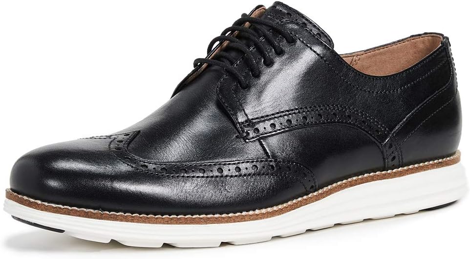 Cole Haan Men Original Grand Wingtip Oxford Leather Black White Shoes 4