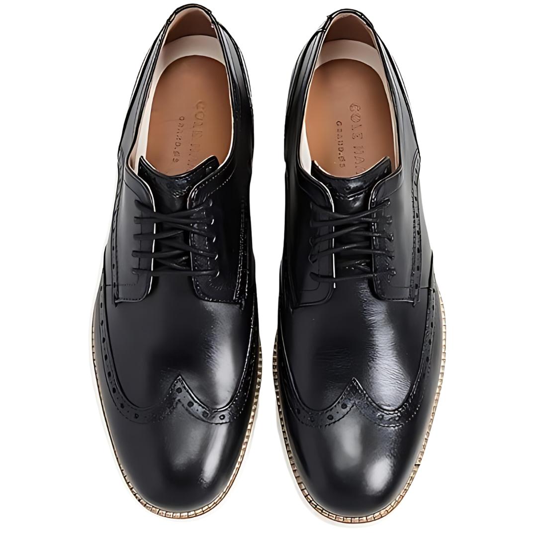 Cole Haan Men Original Grand Wingtip Oxford Leather Black White Shoes 3