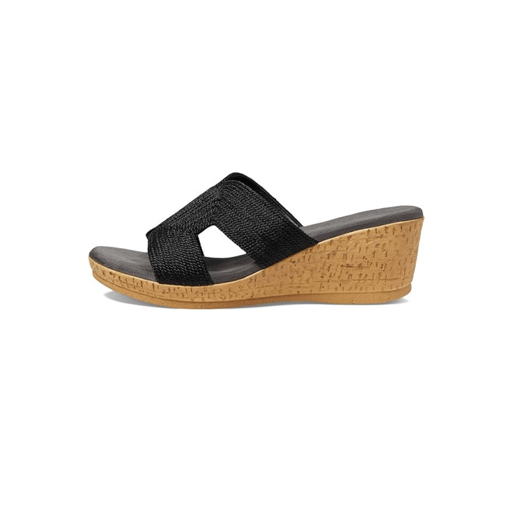 David Tate Women's Vibe Wedge Slide Sandal - Black Rayon Fabric 8