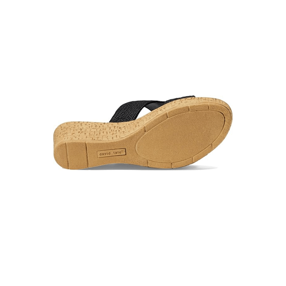 David Tate Women's Vibe Wedge Slide Sandal - Black Rayon Fabric 6