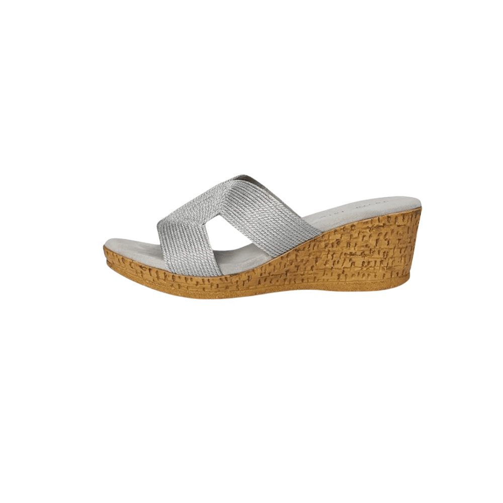 David Tate Women's Vibe Wedge Slide Sandal - Silver Rayon Fabric 4