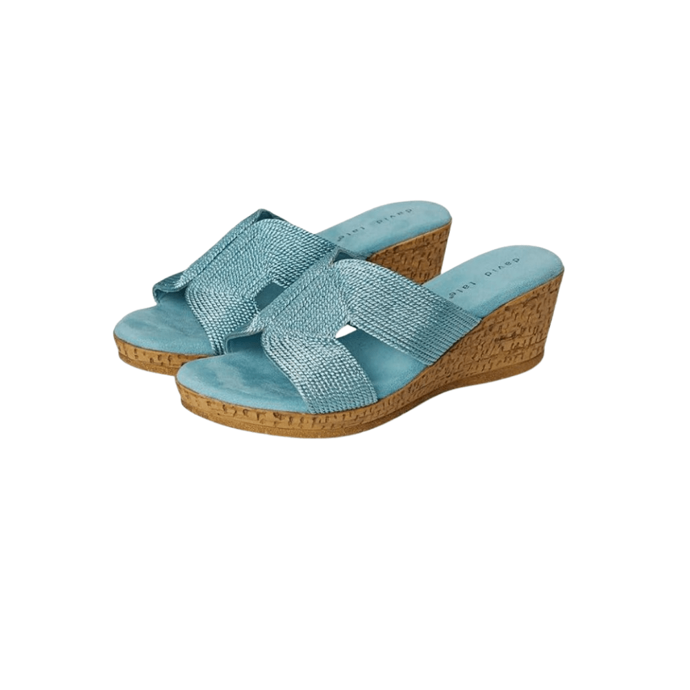 David Tate Women's Vibe Wedge Slide Sandal - Sky Rayon Fabric 6