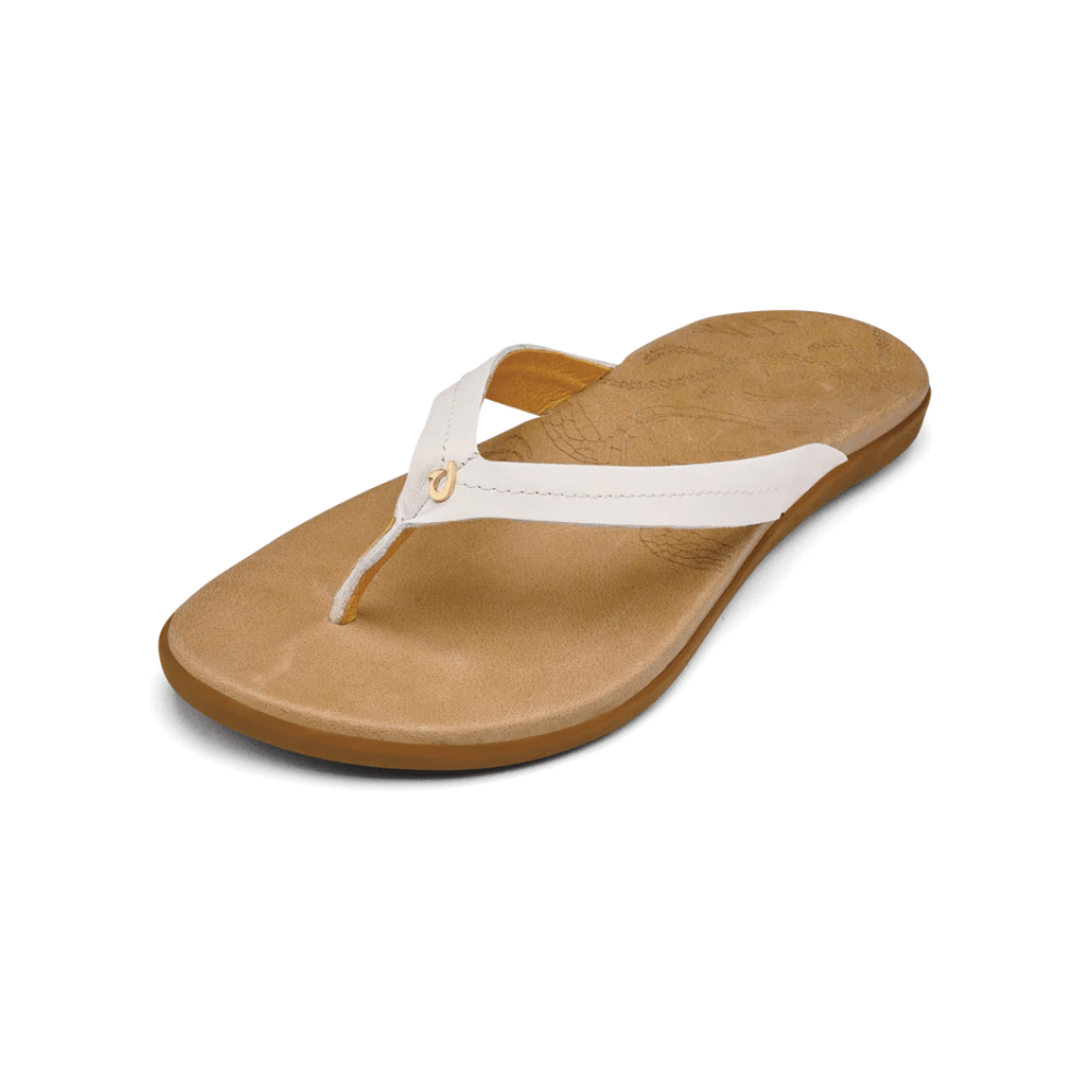 Olukai Honu Women’s Leather Beach Sandals - Bright White / Golden Sand 2
