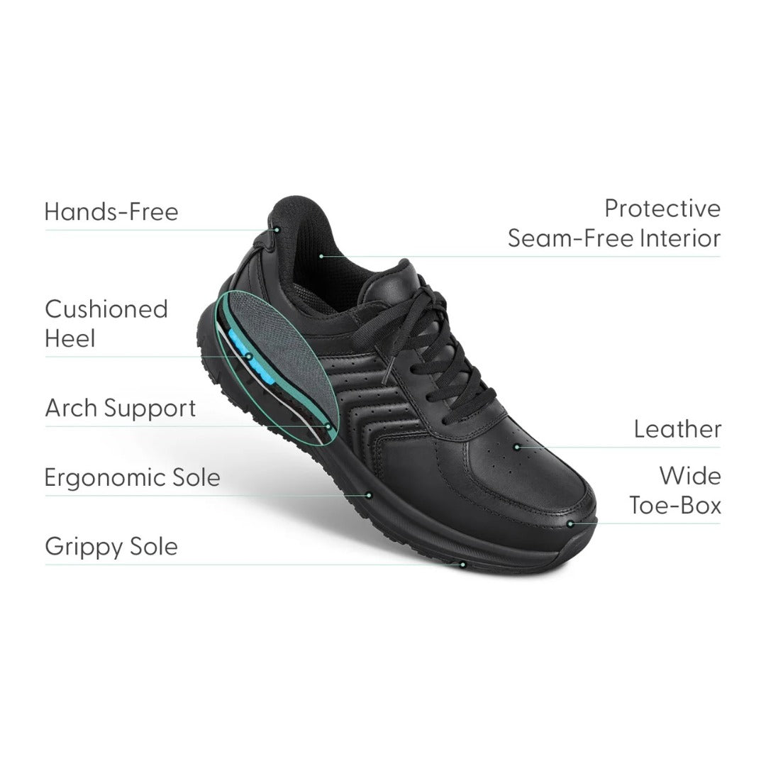 Orthofeet Men’s Navigate Hands‑Free Athletic Sneaker – Black 25002