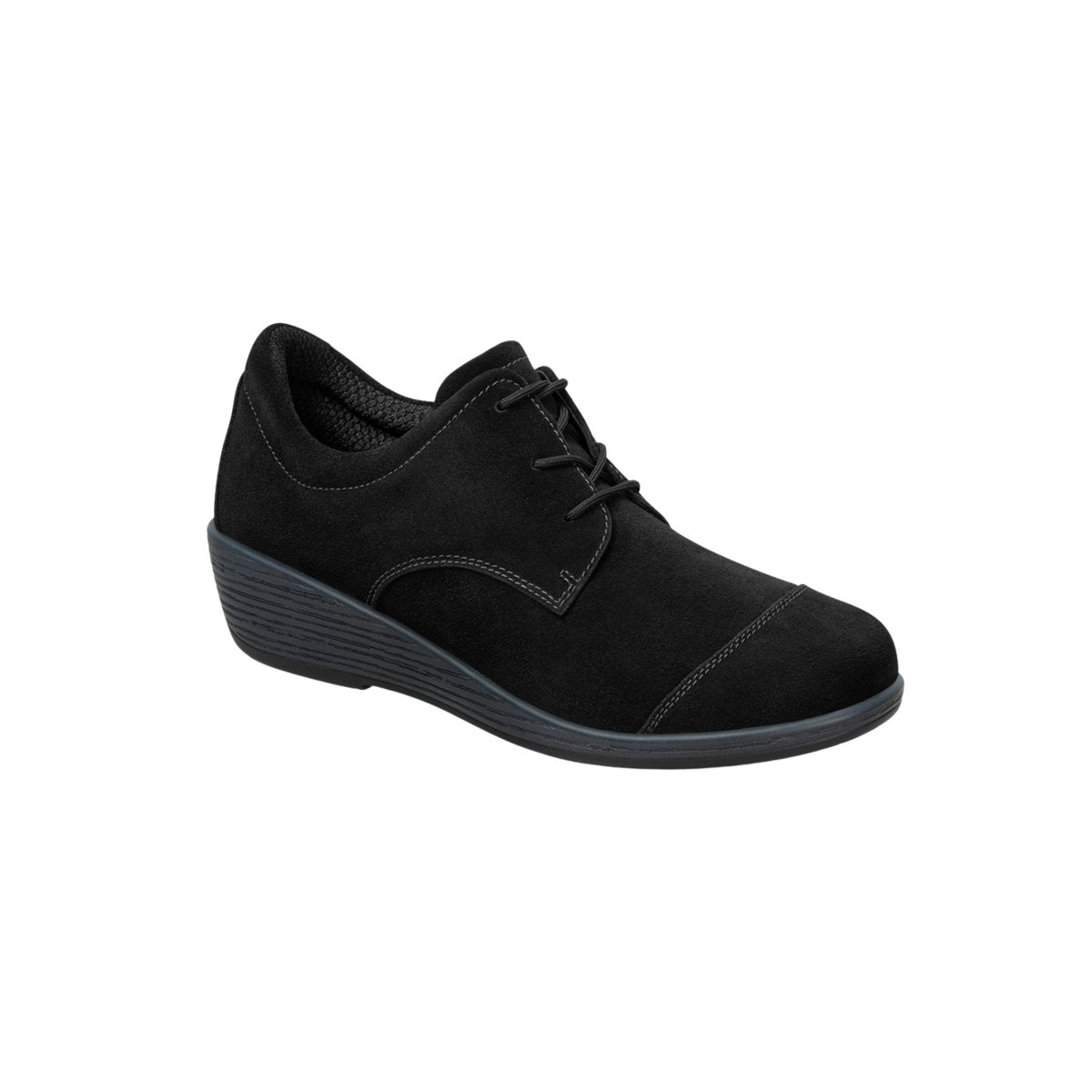 Orthofeet Women's Eleanor - Wedge Casual Oxford Shoe - Black 6