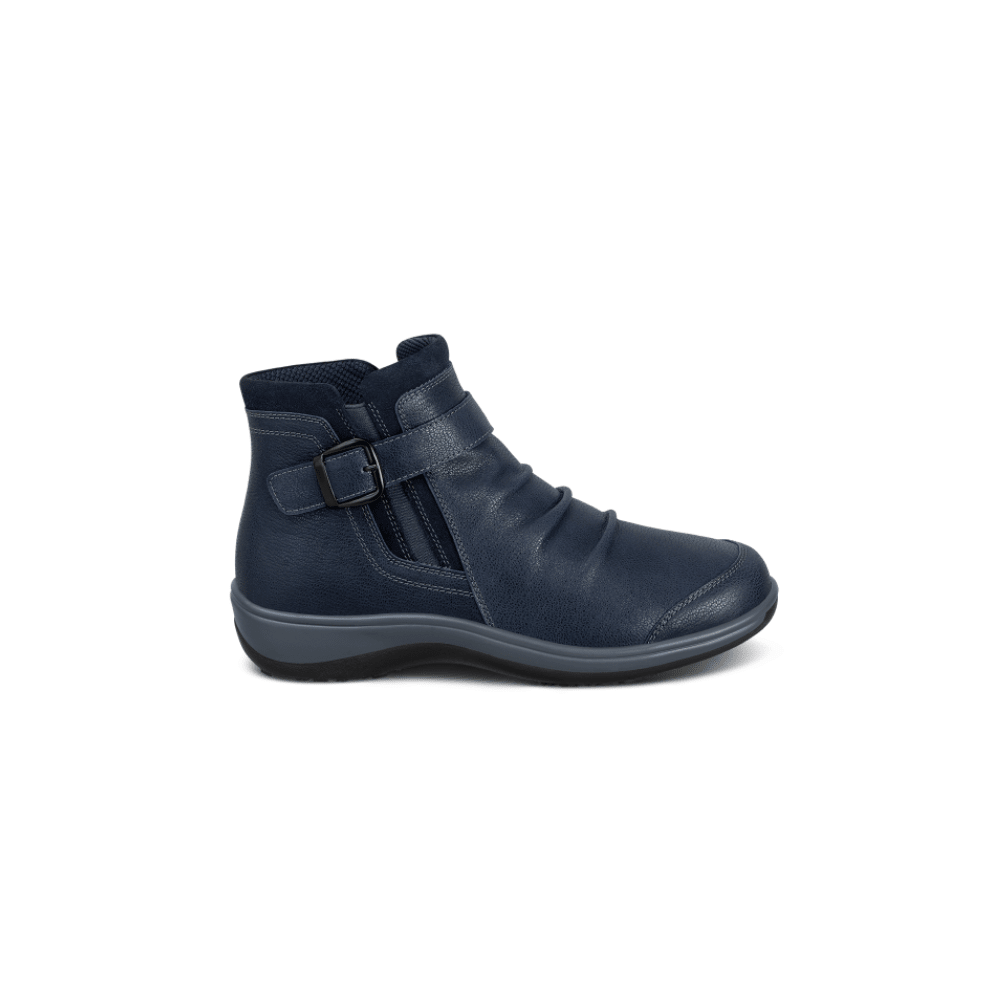 OrthoFeet Women's Heidi Leather Ankle Boot - Navy 1