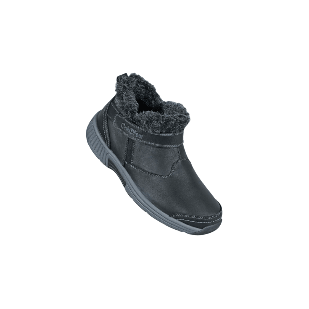 OrthoFeet Women's Siena Faux Fur-Lined Ankle Boot - Black 3