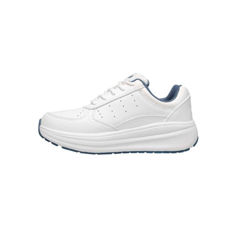 Propét Women's Ultima Leather Straight Last Walking Shoe - White/Denim 3