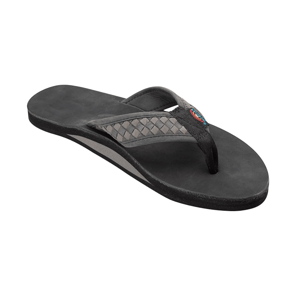 Rainbow Luxury Bentley Black Gray Leather Single Layer Wide Strap Sandal 1