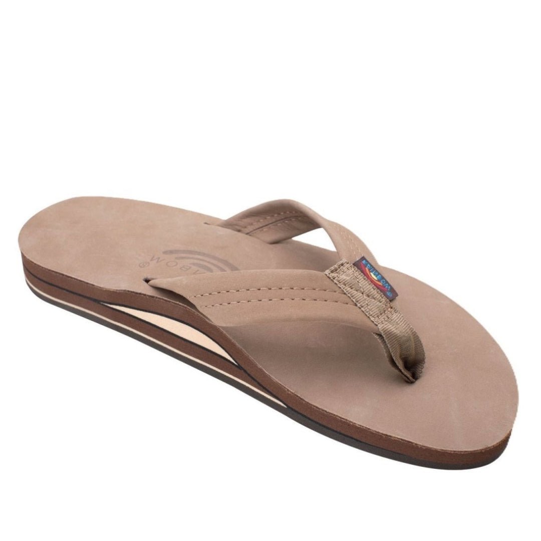 Rainbow Sandals Men's Leather Double Layer Wide Strap Leather Flip Flop -Dark Brown 1