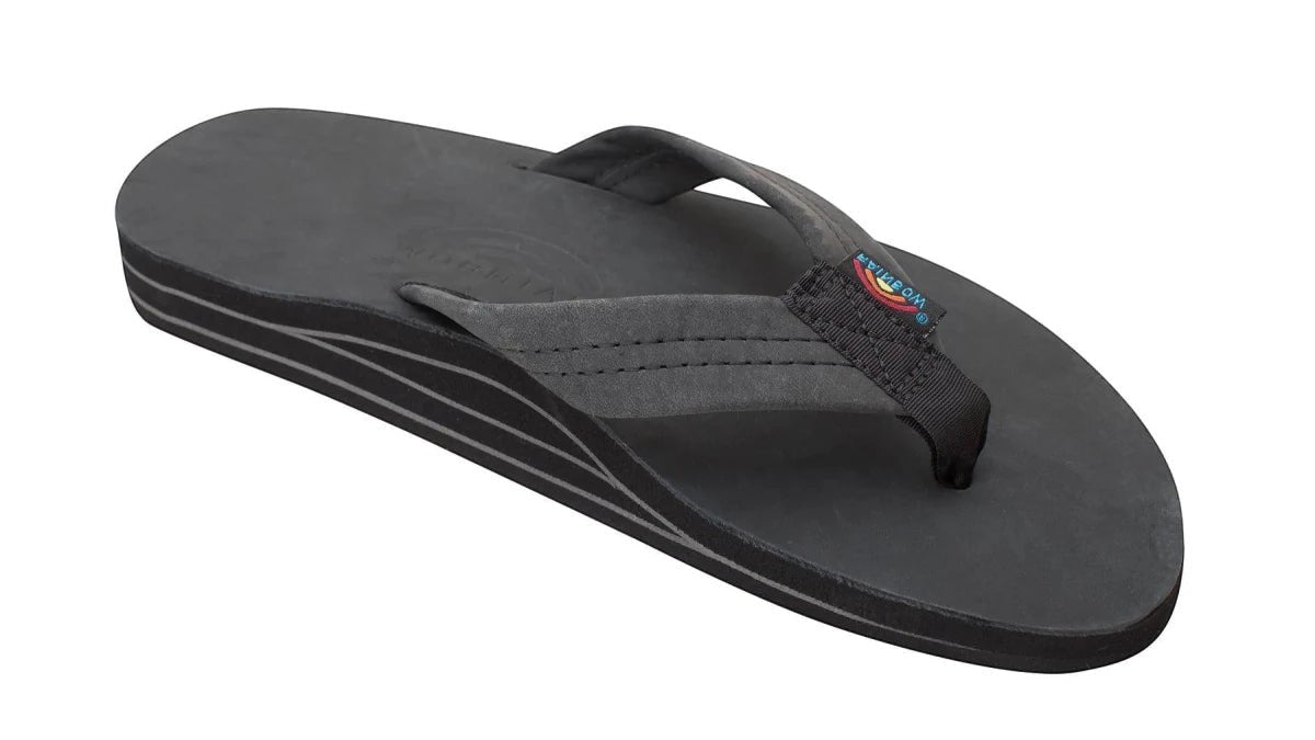 Rainbow Sandals Men's Leather Double Layer Wide Strap Leather Flip Flop - Black 2