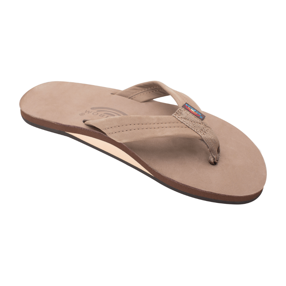 Rainbow Sandals Men's Leather Single Layer Wide Strap Arch Support - Dark Brown 1