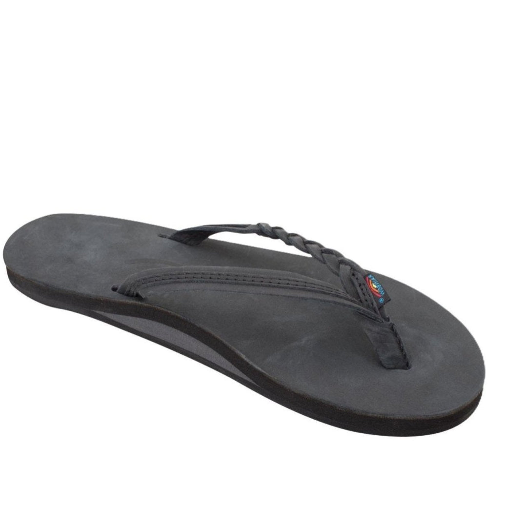 Rainbow Sandals Women's Flirty Braidy Single Layer Arch Support Leather Flip Flop - Premier Black 1