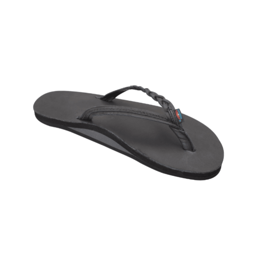 Rainbow Sandals Women's Flirty Braidy Single Layer Arch Support Leather Flip Flop - Classic Black 1