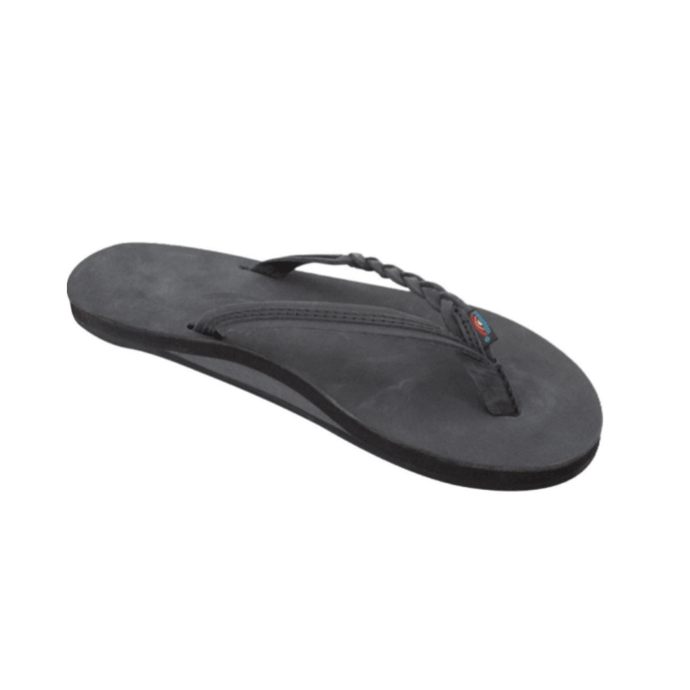 Rainbow Sandals Women's Flirty Braidy Single Layer Arch Support Leather Flip Flop - Premier Black 1