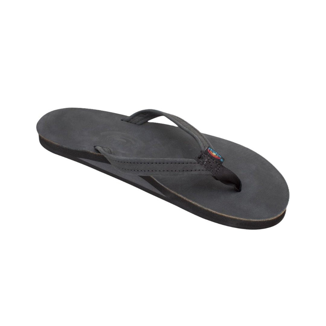 Rainbow Sandals Women's Leather Single Layer Narrow Strap Black Flip Flop 1