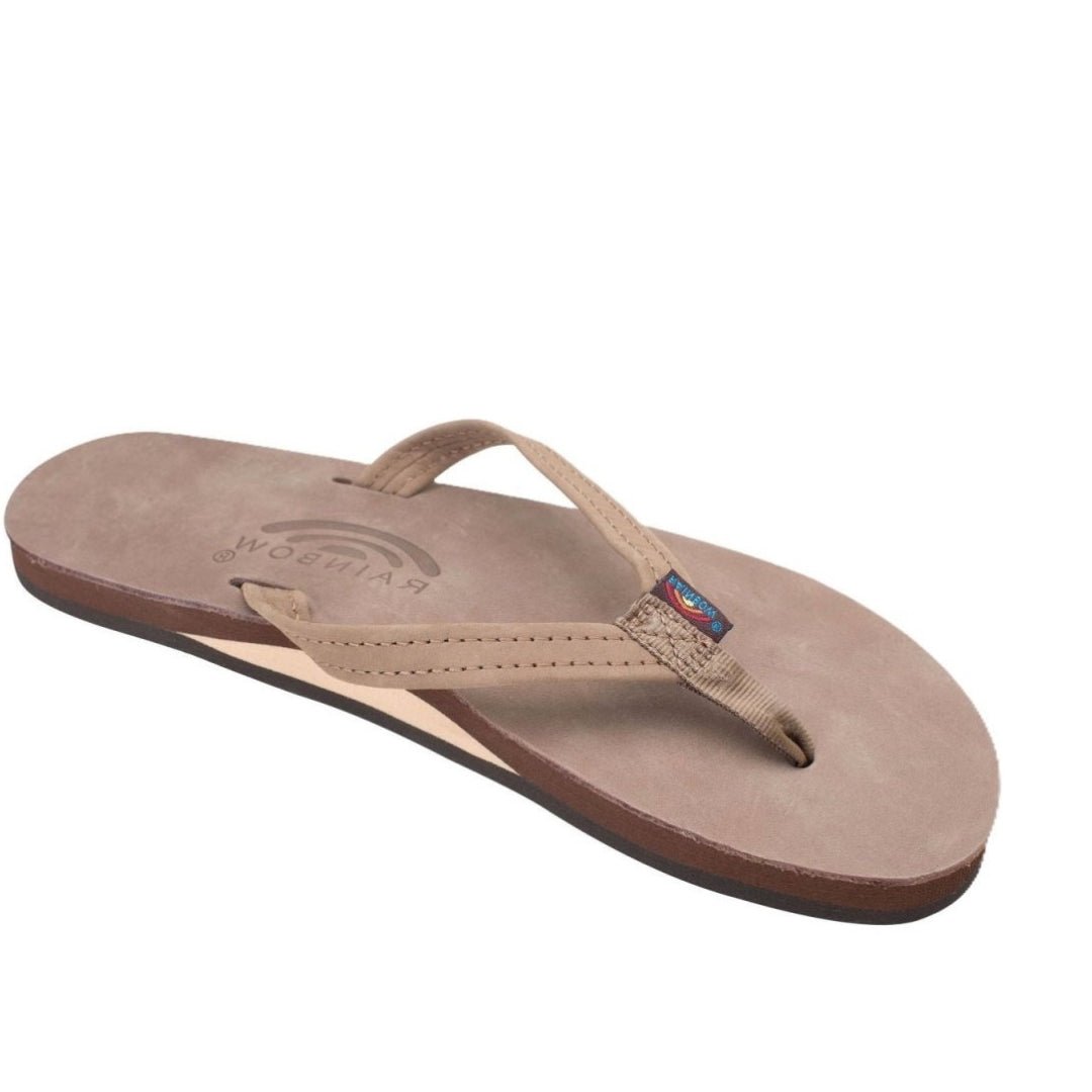 Rainbow Sandals Women's Leather Single Layer Narrow Strap Dark Brown Flip Flop 1