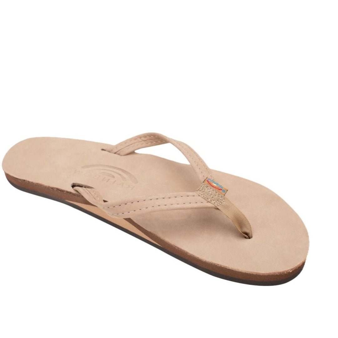 Rainbow Sandals Women's Leather Single Layer Narrow Strap Sierra Brown Flip Flop 1