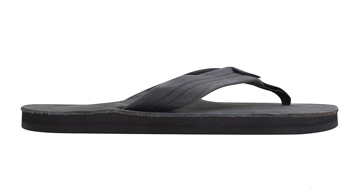 Rainbow Sandals Women's Leather Single Layer Wide Strap Black Flip Flop 4