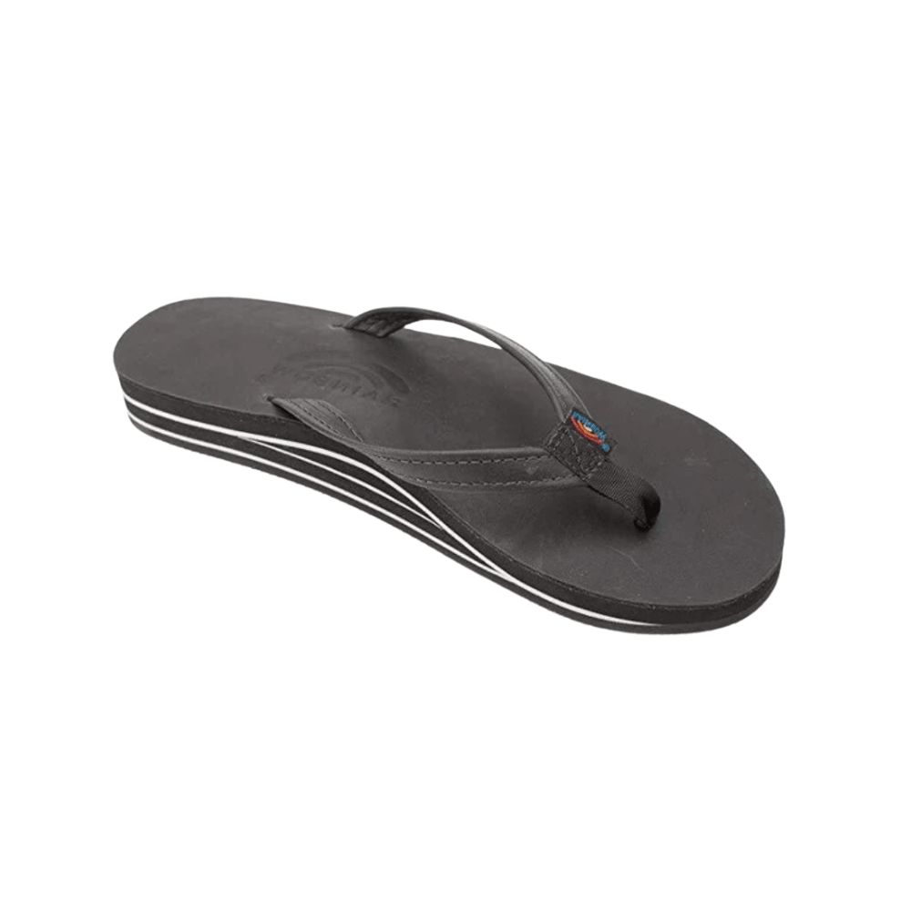 Rainbow Women's Sandal Narrow Strap Double Layers Black Classic Leather 1