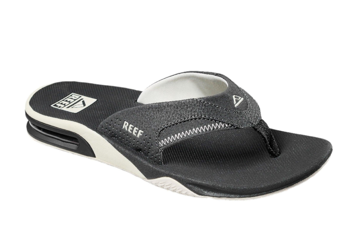 Reef Fanning Raven / White ( Dark Gray) Flip Flop Men's Sandal With Bottle Opener - Men's SandalReef