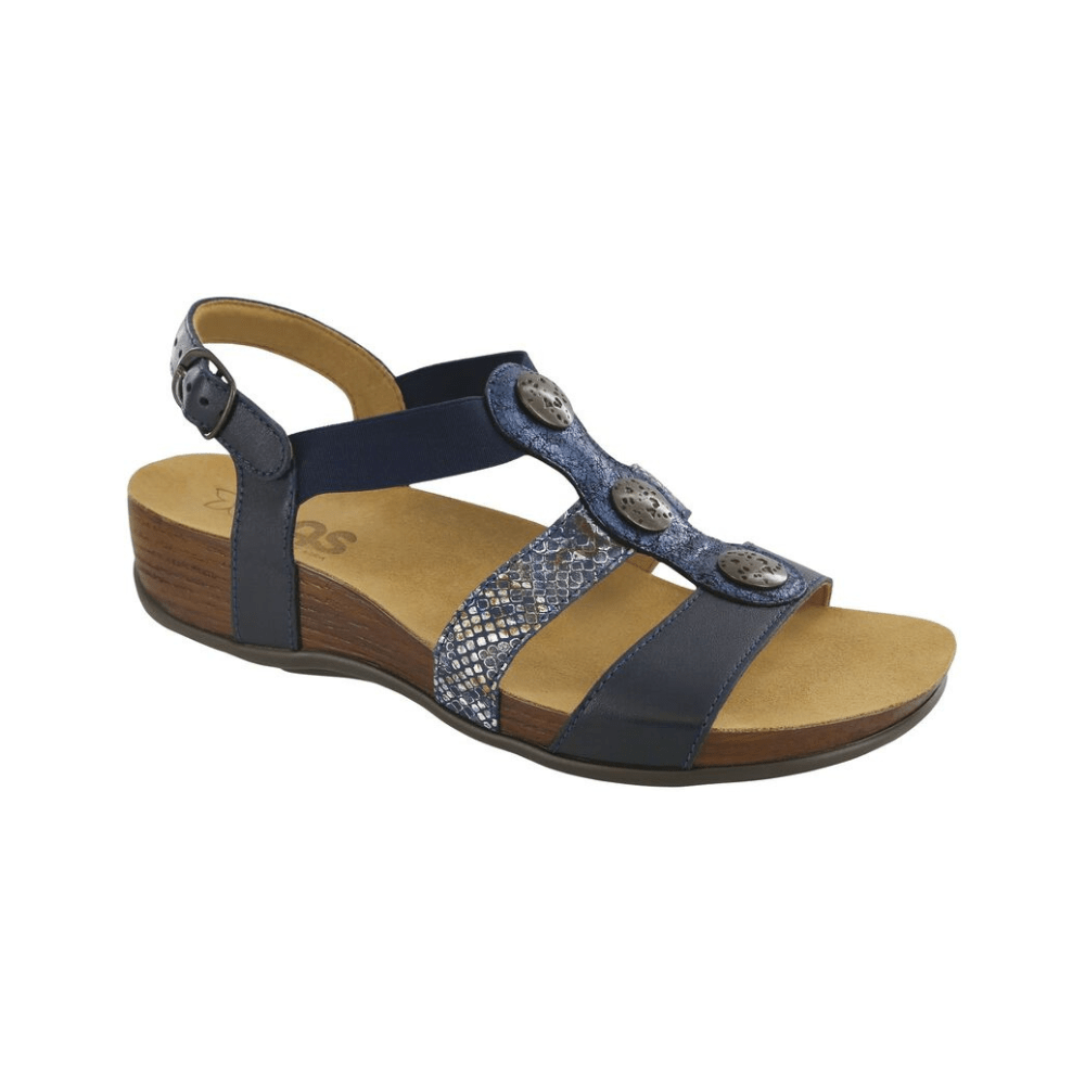 SAS Women’s Clover Triple-Strap Leather Sandal – Navy Multi 1