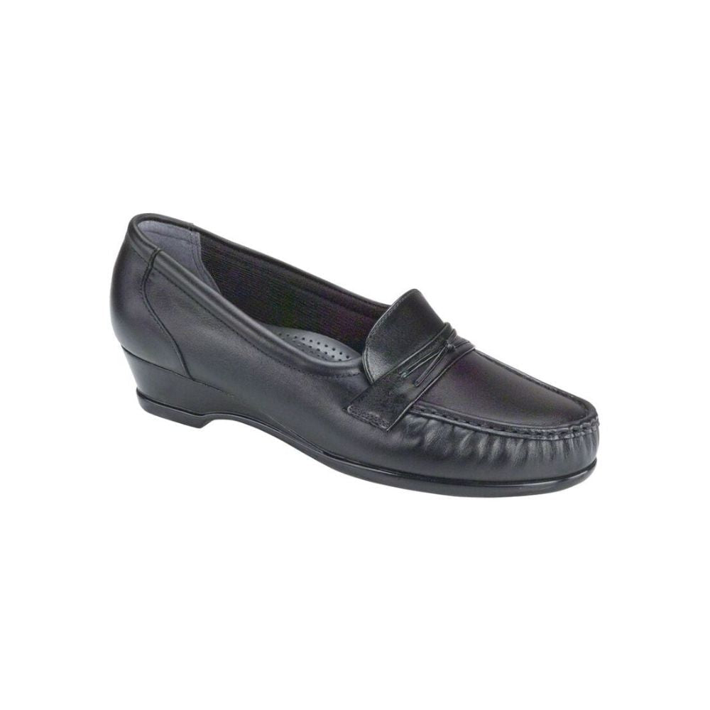 SAS Women’s Easier Slip-On Wedge Leather Comfort Loafer – Black 1