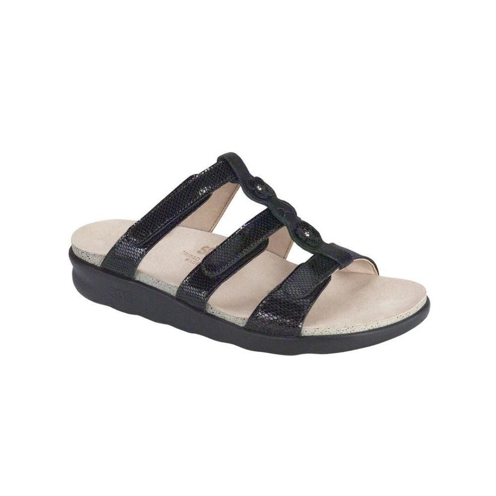 SAS Women’s Naples Adjustable Comfort Sandal Slide- Black Snake 1
