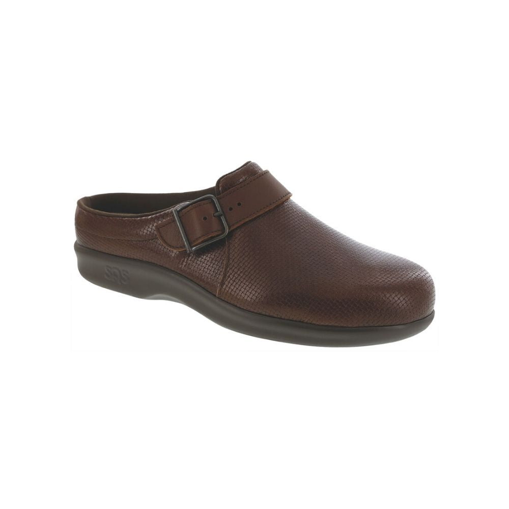 SAS Women’s Slip-On Leather Orthotic Comfort Clog – Woven Brown 1
