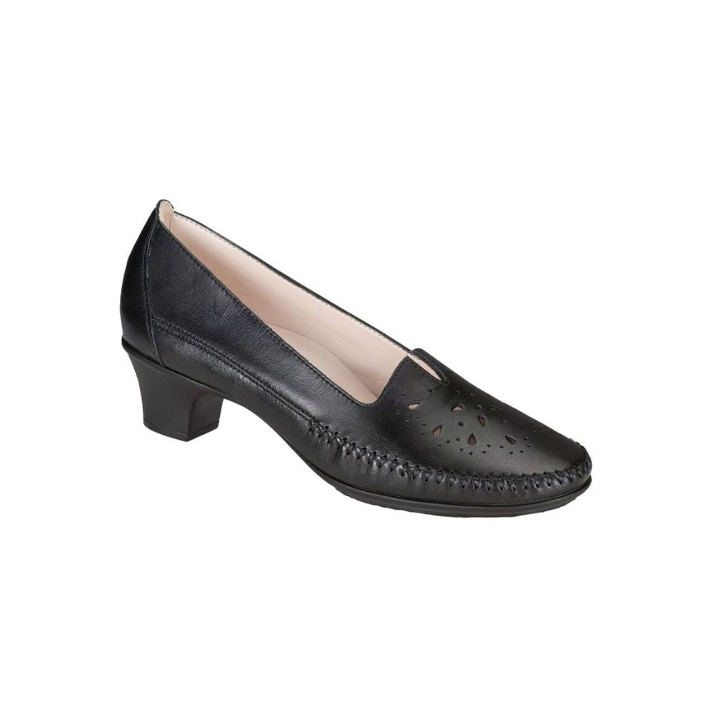 SAS Women’s Sonyo Slip-On Pump Leather Comfort Heel – Alfa Black 1