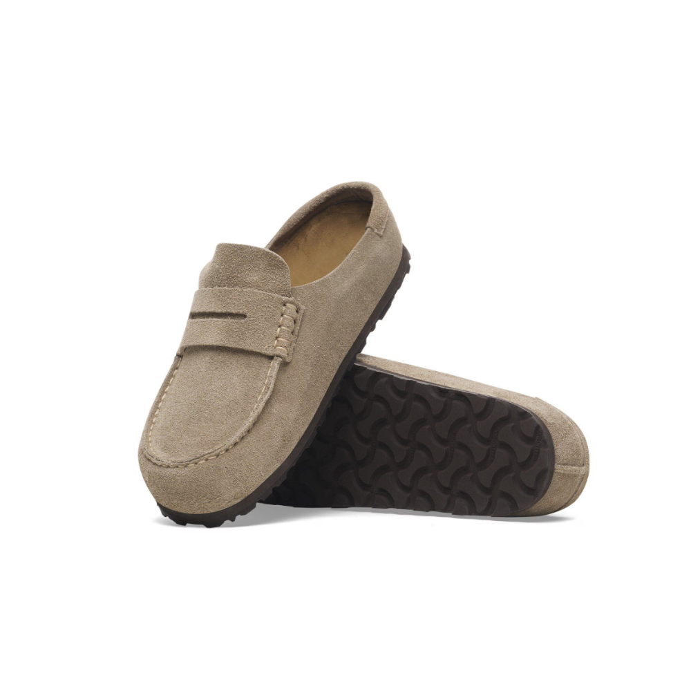 Birkenstock Unisex Naples Wrapped Suede Clogs - Taupe