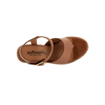 SoftWalk Hilo Women's Leather Espadrille Wedge Sandal - Luggage