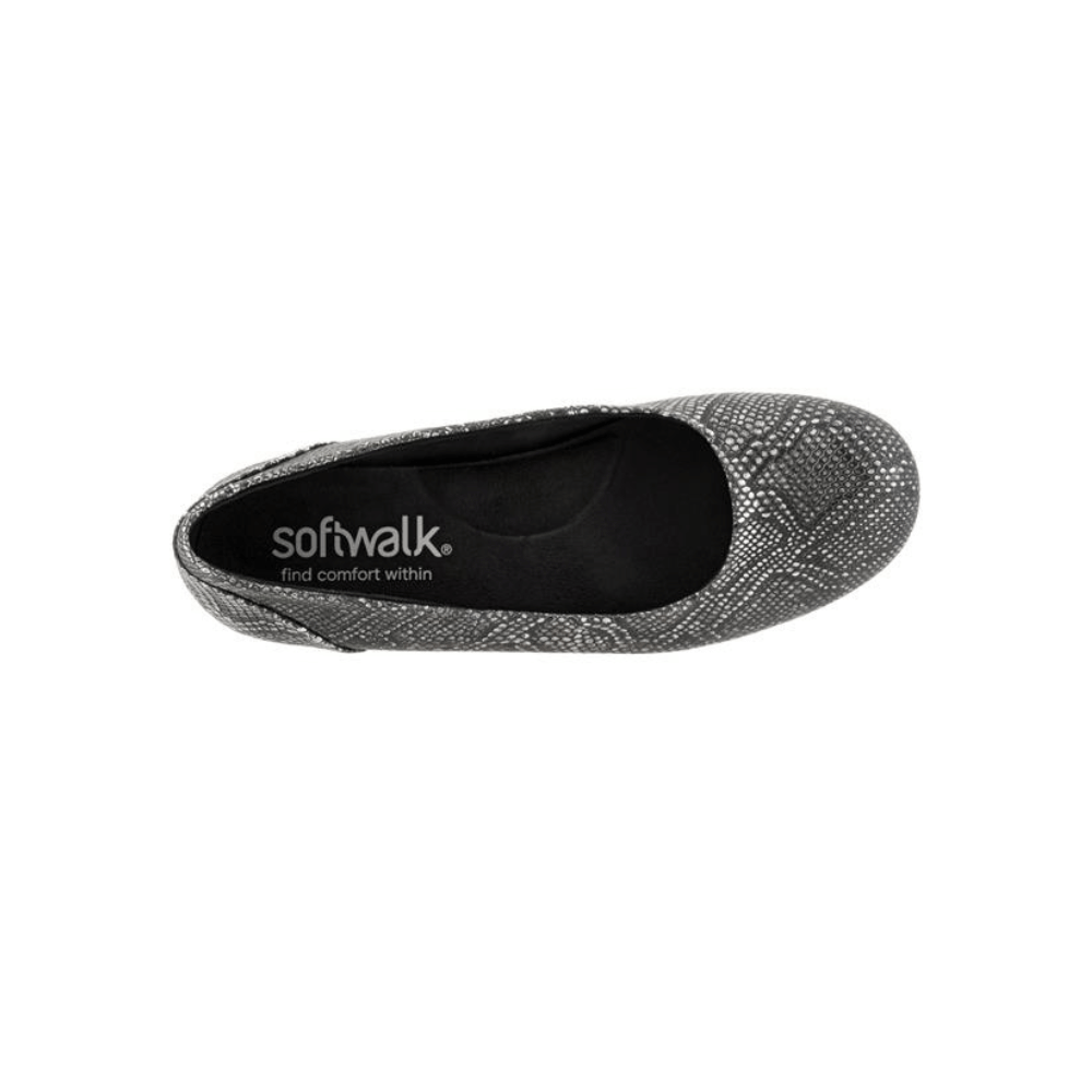 SoftWalk Sonoma Women's Snake-Embossed Leather Ballet Flat - Black Snake