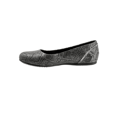SoftWalk Sonoma Women's Snake-Embossed Leather Ballet Flat - Black Snake