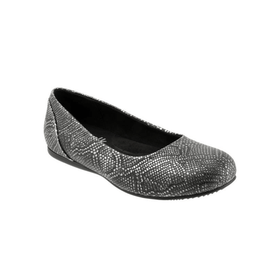 SoftWalk Sonoma Women's Snake-Embossed Leather Ballet Flat - Black Snake