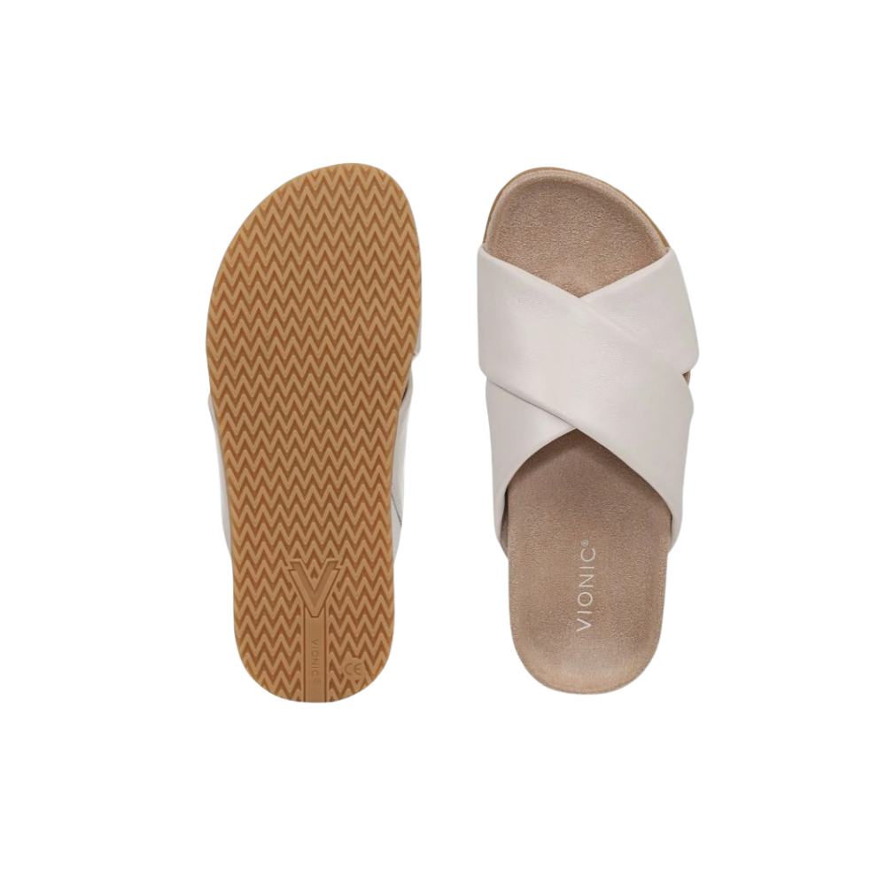 Vionic Women's Etna Orthotic Crossover Slide Sandals - Sea Salt Leather