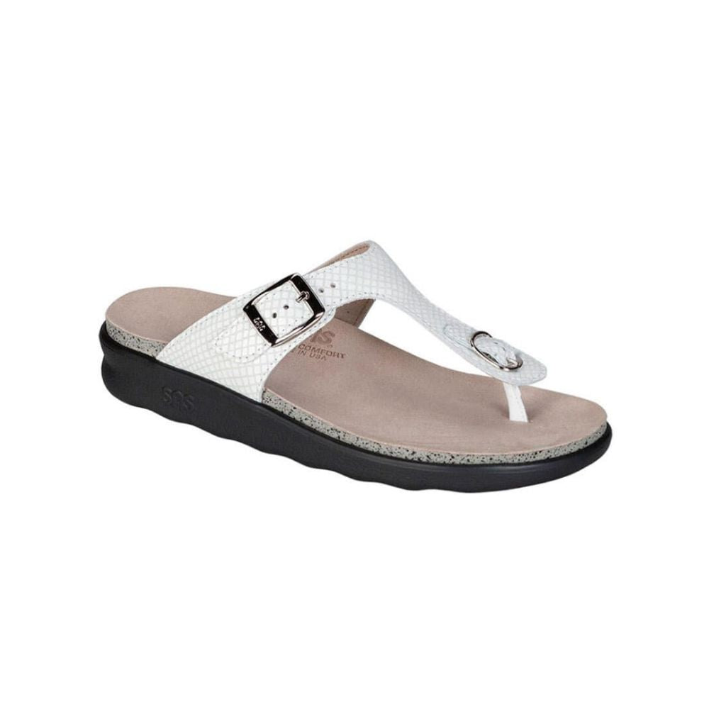 SAS Women’s Sanibel Leather Comfort Sandal – White Snake 1