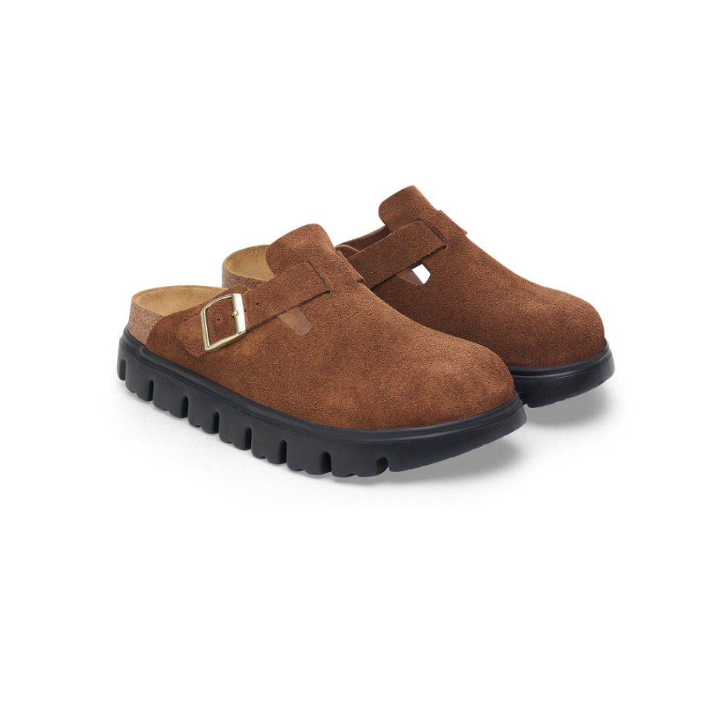 Birkenstock Women's Boston Chunky Suede Leather Clogs - Dark Tea/Black